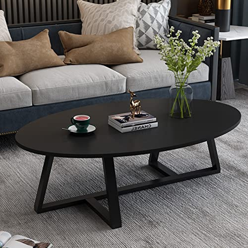 Élégante table basse ovale avec pieds en métal robuste – Table centrale simple industrielle moderne avec plateau en bois – Table d'appoint parfaite pour tout décor de salon