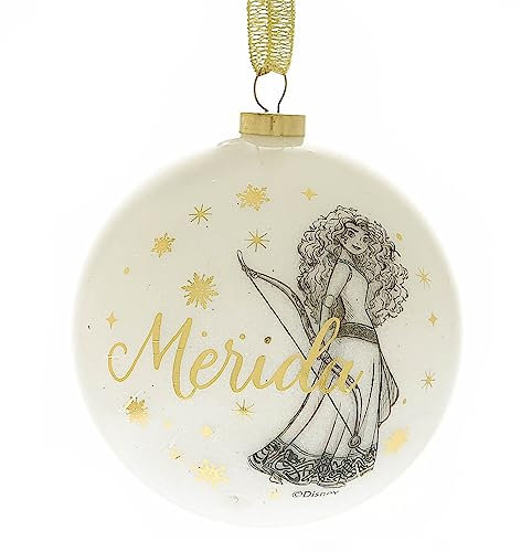 Disney Princess 80mm Christmas Bauble Gold Glitter Sparkle in White Box (Merida)