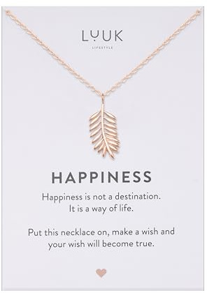 LUUK LIFESTYLE Feminine Halsketten aus Edelstahl mit schlichten Anhängern in zeitlosem Design, Glücksbringer, alltagstauglich und langlebig, HAPPINESS Spruchkarte, Geschenk, Silber, Gold, Roségold