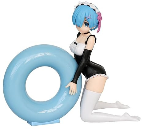 Jilijia Anime Rem Actionfigur Rem Badeanzüge Edition PVC Cartoon Figur Niedliche Mädchen Kniend Modell Statue Sammlerstücke Geschenke 13CM