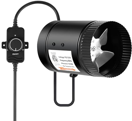 iPower 4 Inch Inline Booster, 106 CFM Exhaust HVAC Ventilation Duct Blower for Bathroom, Kitchen, Basement, Attic and Grow Tent, 4 Fan & Speed Controller, Black