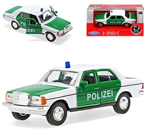Welly Mercedes-Benz W123 E-Klasse Limousine Weiss Grün Polizei 1975-1986 ca 1/43 1/36-1/46 Modell Auto