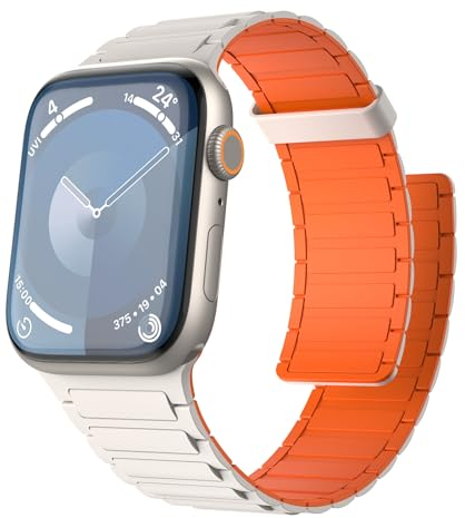 TiMOVO Magnetarmband Kompatibel mit Apple Watch-Armbändern 42/44/45/46/49 mm Herren Damen,Sport-Ersatzarmband für iWatch Ultra 2 Ultra SE2 SE Serie 10 9 8 7 6 5 4 3 2 1,Sternenlicht Orange