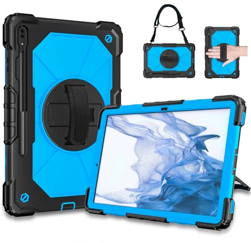 BARALARIQIU Funda para Samsung Tab S7 Plus/S7 FE/Tab S8 Plus a prueba de golpes, suave, con correa para el hombro y la mano, funda protectora para tablet T970/T975/T976B/T730/T733/T736B/X800/X806 de