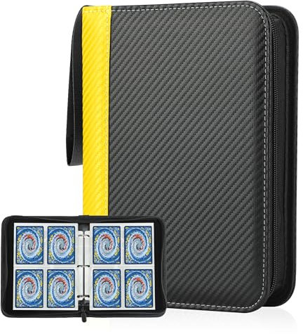 Deoyibu Sammelkarten Album für 440 Karten, Sammelalbum mit 4 Fächern 55 Seiten für Karten-Organizer, Karten Binder aus PU, für Sportkarten, MTG, TCG, Yugioh-Karten etc. Gelb