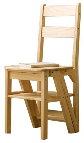 Massivholz-Klappleiterstuhl, 4-Stufen-Bibliotheks-Kletterleiterhocker, umwandelbarer Faltbarer Stuhl, Tritthocker, Ausstellungsständer für Erwachsene, Büro, Zuhause, Küche
