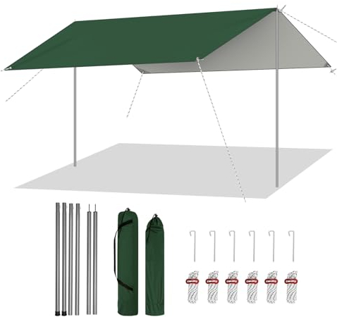 WOLTU Zeltplane Wasserdicht 3x4 m PU 3000 mm, UV-Schutzplane Tarp mit 2 Stützstangen, multifunktionale Ultraleicht Camping Plane Sonnenschutz Schnee Regen Schutz, für Picknick Wandern Hängematte