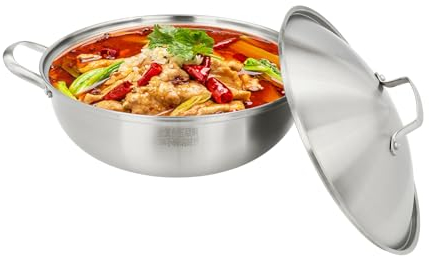 304 Stainless Steel Wok with Lid - Stir-Frying Pan for Induction, Gas, Electric & Halogen Stoves (32cm)