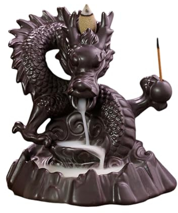 URFEDA Porte-encens Dragon Chinois, Brûle-encens à Refoulement en Cascade, Porte-bâtonnets d'encens, Dragon Brûleur D'encens en Céramique, pour Maison Bureau Chambre à Coucher Yoga, Type 3