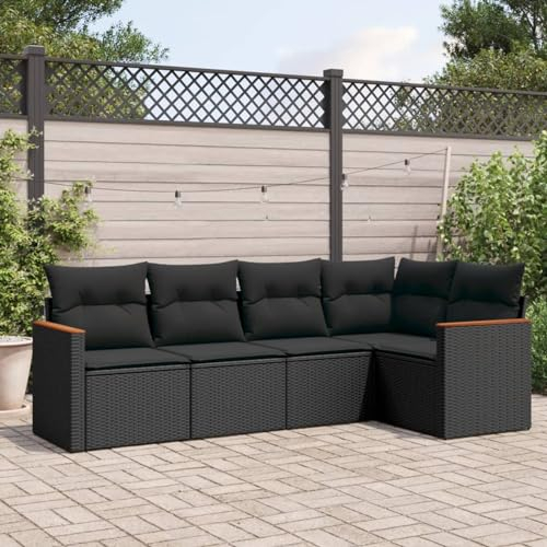 Gecheer 5-TLG. Gartenlounge Set, Balkonlounge Set, Terrassensofa, Loungemöbel Polyrattan, Polyrattan Gartenmöbel, Garten Sofa Set, Kissen