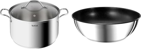 Tefal Intuition XL Grande marmite inox 26 cm / 6.5 L, Induction, Garantie 5 ans & Ingenio Preference Poêle Wok 26 cm, Induction, Acier inoxydable, Revêtement antiadhésif, Empilable