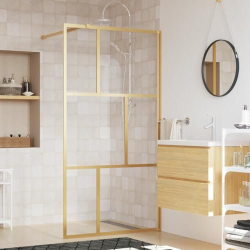 LAPOOH Paroi de Douche avec Verre ESG Transparent doré 115x195 cm,Vitre Baignoire Salle De Bain,Pare-Baignoire