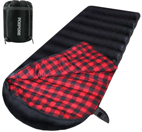 Poepore Schlafsack Outdoor Winter für Erwachsene Extra Breit 4 Jahreszeiten XXL Schlafsäcke Warmer Baumwolle Flanell Deckenschlafsack beim Camping Wandern Abenteuern 230 * 100CM Rot