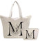 Personalisiert Initialen Tragetasche Canvas, Kosmetiktasche mit Reißver, Damen Handtasche Tote Bag, Einkaufstasche Geschenk für Frau Freundin Mama Schwester, Braut & Brautjungfern Schminktäschchen M