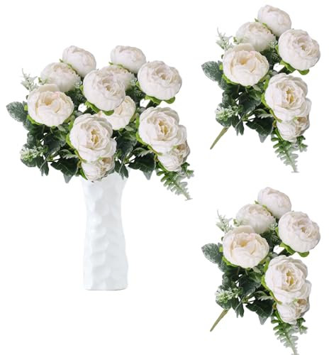 astylishome Fake Flowers 12 pcs Artificial Flower White Fake Bouquets with Stems for Table Centerpiece Wedding Home Decoration Floral Arrangements Cake Decorating 1003