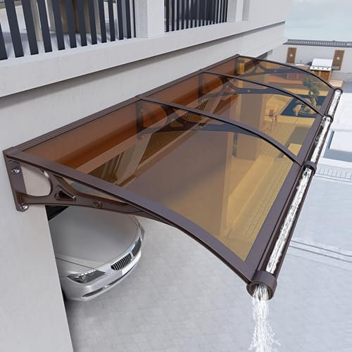 Regenschutz für Außenfenster, braunes Vordach für die Vordertür, gewölbte Markise für die Terrasse oder Veranda, Moderne Abdeckung aus Polycarbonat, geräuscharme Fenstermarkise, Sonnenschutz