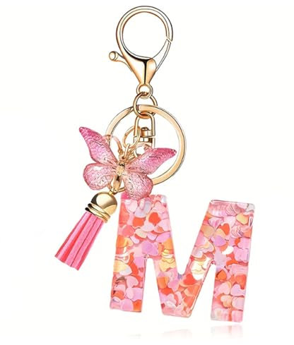 TAKONE Schmetterling Glitzer Rosa Schlüsselanhänger - Idealer Geschenk Auto Schlüsselanhänger für Frauen/Kinder