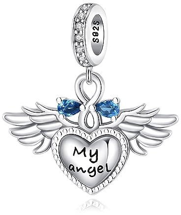 Lkwidi Charme Mein Engel Herz baumelt Charms Anhänger 925 Sterling Silber Charm Pendant für Europäische Armbänder und Halsketten