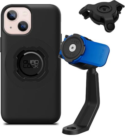 Quad Lock Motorcycle Mirror Stem Phone Mount Kit with Vibration Dampener and iPhone 13 mini MAG Case