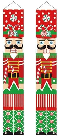 Pancartas Navideñas de Cascanueces, 4 Piezas Pancarta de Cascanueces para Puerta Banner, Pancartas Navideñas de Cascanueces Decoraciones,Decoración de Navidad, Interior y Exterior