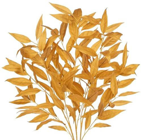 Hollyone 3 Stück Künstliche Eukalyptuszweige 100cm Lang Gold Eukalyptus Blätter Künstliche Zweige Wie Echt Dekopflanze Kunstzweige für Vase Blumengesteck Home Party Deko