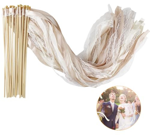 50 Stück Wedding Wands mit Glocken und Spitzenbändern – Zauberstäbe für Hochzeiten, Geburtstage und festliche Feiern, Hochzeitsdeko und Gastgeschenke, Hochzeitszubehör, Romantische Hochzeit (Sekt)