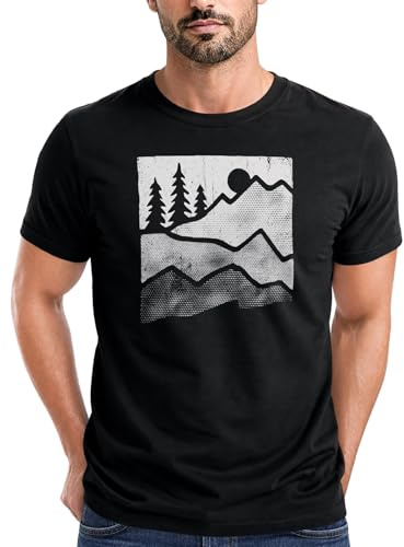 Neverless® Herren T-Shirt Berge Natur Outdoor Printshirt Aufdruck Wandern Männer Fashion Streetstyle