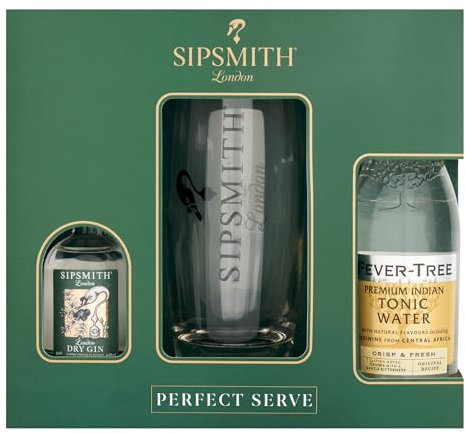 Sipsmith Gin Gift Set - The Sipsmith Perfect Serve Includes: 1x 5cl Sipsmith London Dry Gin, 1x Fever Tree Premium Inian Tonic Water & Sipsmith Hi-Ball Glass - Christmas Gin Gifts for Women, Men
