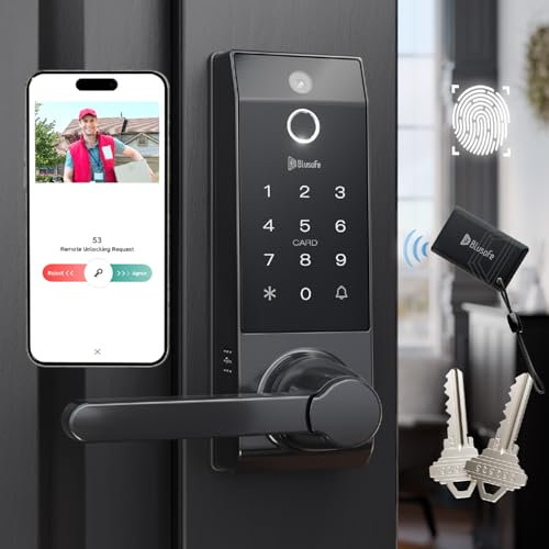 Blusafe Smart Lock Ring Doorbell Fingerprint Deadbolt for Homeowners or Parents Door Lock with Camera and Door Handle for Renters, Keyless Entry Door Lock for Front Door During Walks Outside