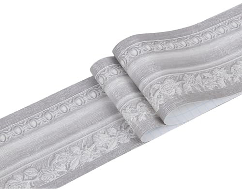 3D Self Adhesive Wallpaper Border, Peel and Stick Wall Border for Ceiling Bathroom Living Room 10cm by 5meter (Dark Grey)