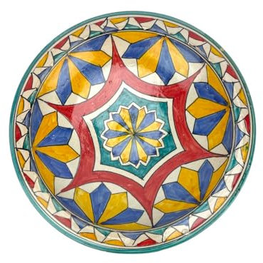 ARTIGIANATO VULCANO Assiette décorative marocaine en céramique peinte à la main, diamètre 33 cm