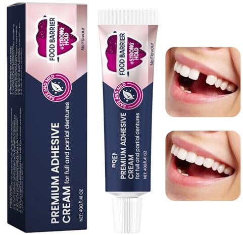 Sicherer Prothesenkleber Zahnprothesen-Haftmittel Long Lasting Prothesenkleber Zahnprothesen Kleber Creme zur Prothesenanpassung Ganztägiger Halt für Ober-Unter-Oder Teilprothesen(40g)