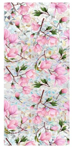 Sichtschutzfolie mit Regenbogen-Magnolien-Blume, Sonnenschutz, 3D-Dekor, PVC, Buntglas-Fensteraufkleber, nicht klebend, statisch haftend für Zuhause, Büro, 42 x 100 cm