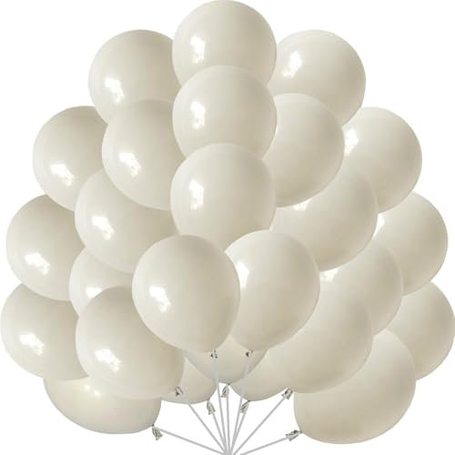 Luftballons Sand Weiß, 60 Stück 12 Zoll Retro Creme Weiss Luftballon Sand Weißer Latex Ballon Balloons Beige für Geburtstag Hochzeit Valentinstag Verlobung Babyparty Party Deko (Sandweiße)
