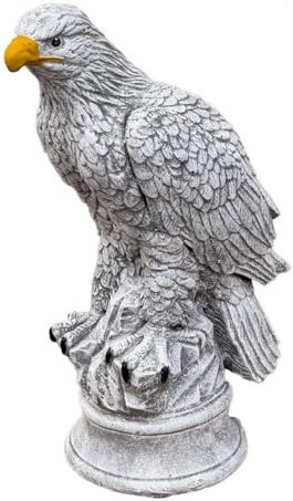 Steinguss Adler Gartenfigur, Frostfest, 100% Handgefertigt in Deutschland, Steingrau mit Goldschnabel