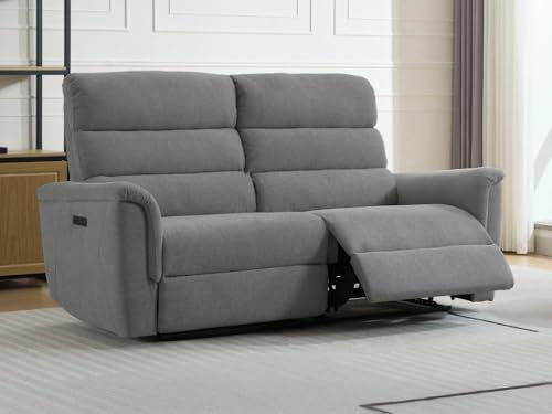 Vente-unique-Relaxsofa elektrisch 3-Sitzer - Stoff - Grau - CARTASIA