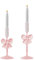 Kerzenständer Glas, 2 Stück Rosa Kerzenhalter Glas mit Schleife, Stabkerzenhalter Glas, Kerzenständer für Stabkerzen, Rosa Schleife Glas Kerzenhalter für Heimdekoration, Hochzeit Tischdekoration (A)