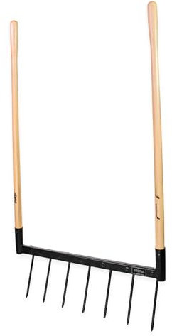 De Woeler DW7 Broadfork – Grabegabel mit 7 Edelstahlzinken (75 cm), ergonomischer FSC-Holzgriff, zur Bodenbelüftung & Beetpflege, Robustes Gartengerät für lockeren Boden