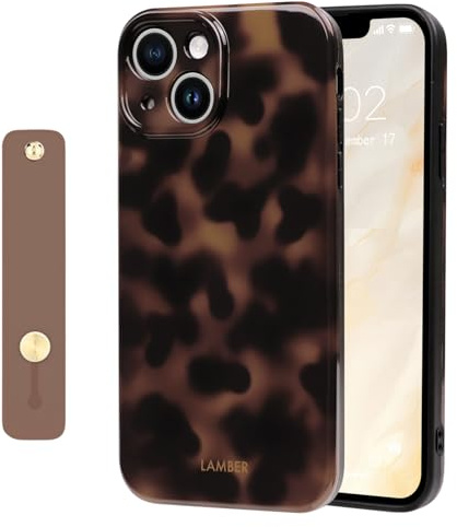 NITITOP für iPhone 15 Hülle Leopardenmuster, Braun | mit Handgelenkband, Ästhetische Bernstein Design, Weiche TPU, mit Vollständiger Kameraschutz, Schutzhülle Handyhülle