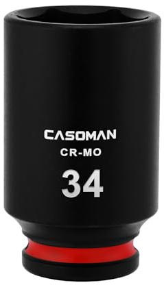 CASOMAN 1/2 Drive x 34mm Deep Impact Socket, 6-Point, Metric, CR-MO