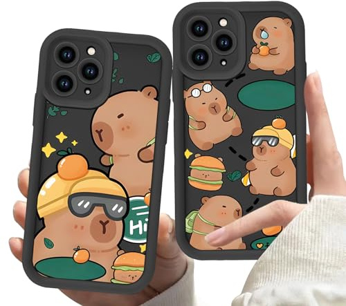 2 Stück Cute Anime Handyhülle für iPhone 14 Pro Hülle 6.1, Niedlich Karikatur Tier Capybara Aesthetic Muster Design mit Weiche Stoßfest TPU Silikon Schutzhülle Dünn Mädchen Bumper Case, Anime