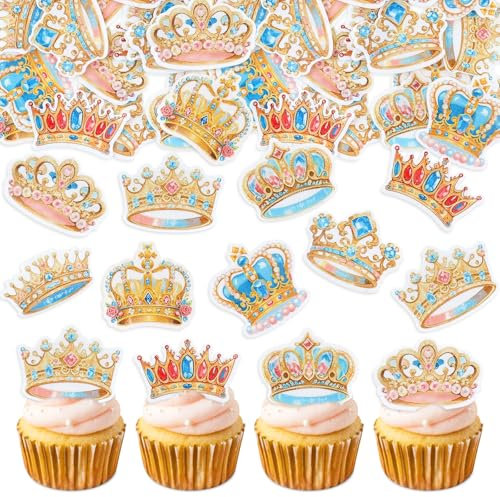 Blumomon 40pcs Edible Crown Cupcake Toppers Prince Princess Crown Cake Toppers Picks Happy Birthday Baby Shower Engagement Party Kids Birthday Cake Decorations Supplies
