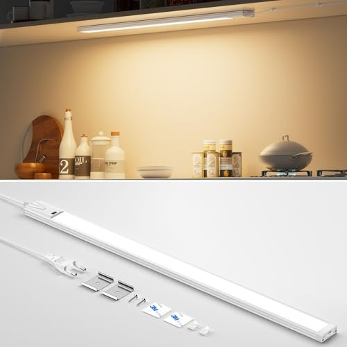 daphomeu Unterbauleuchte Küche Led Dimmbar, 55CM Ultra Dünn Led Schrankbeleuchtung Berührungsloser Sensor, 3 Farbtemperatur Lichtleiste für Schrank, Regale, Werkbank, 700LM
