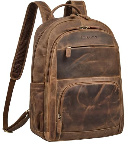 STILORD 'Ramiro' Business Rucksack Herren Leder Arbeitsrucksack Robust mit vielen Fächern - Großer Echtleder Laptoprucksack 15.6-16 Zoll Backpack mit Trolley Halterung