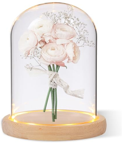 Glaskuppel Mit Natürlichen Holzsockel, Klare Dekorative Glas Deko Vitrine Mit Tablett, Deko Glasglocke, 12 * 16CM Glasglocke Tischplatte Displays Für Lampe Kerze Rose Dekoration Und Antiquität