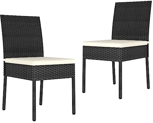 Youuihom Garten-Essstühle 2 STK. Poly Rattan Schwarz Balkonstühle Campingstuhl Loungesessel Outdoor Essstühle für Camping Strand Garten Balkon