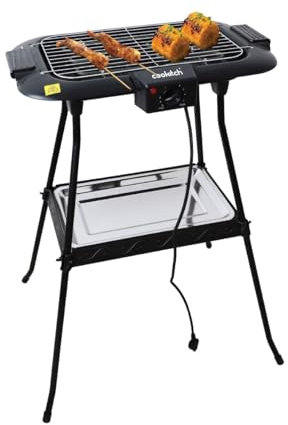 Cookitch Barbacoa Eléctrica 2000W, 2 en 1 - Parrila Eléctrica de Pie y de Mesa, Portátil, Sin Humo, Calienta rápido con regulador de temperatura, Incluye Cortavientos