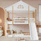 Lit cabane enfants 90x200 avec toboggan,Lit superposé Enfant avec barrières et échelle d'angle à trois marches,Interchangeable gauche et droite,cadre de lit enfant en bois massif,blanc+naturel