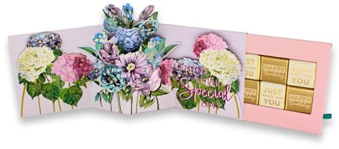 Second Nature - Blooming Pop Up Birthday Card With Chocolate Treat Tray Surprise Card & Gift - Paper Celebrations Treat Tray - 3D Pop-Up, Milk Chocolates, Eco-Friendly, Thoughtful Craftsmanship