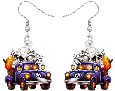 LONYOO Funky Halloween LKW Auto Ohrringe, Acryl Spooky Halloween Earrings Gothic Schmuck Creative Truck Driver Appreciation Geschenke für Frauen (Lila)